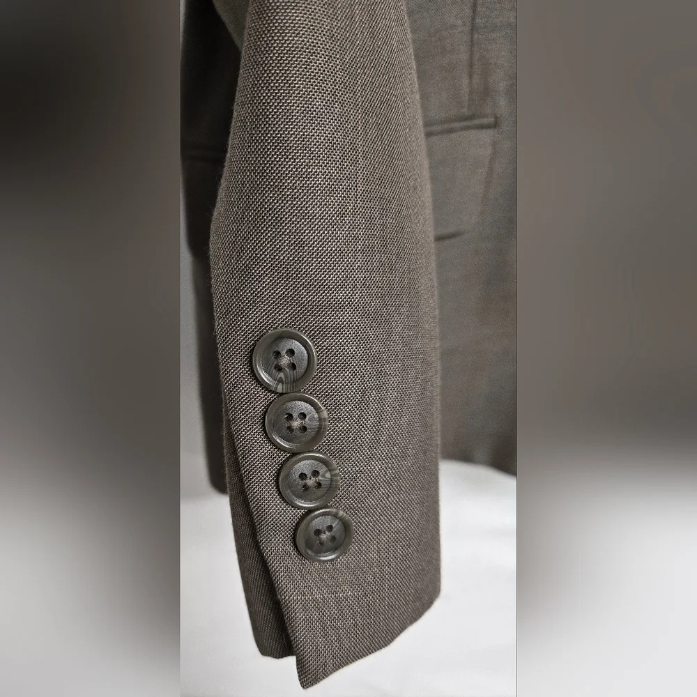 George Mens Suit 40 Waist 32 Inseam Taupe Brown Lapel Pleats Formal Business